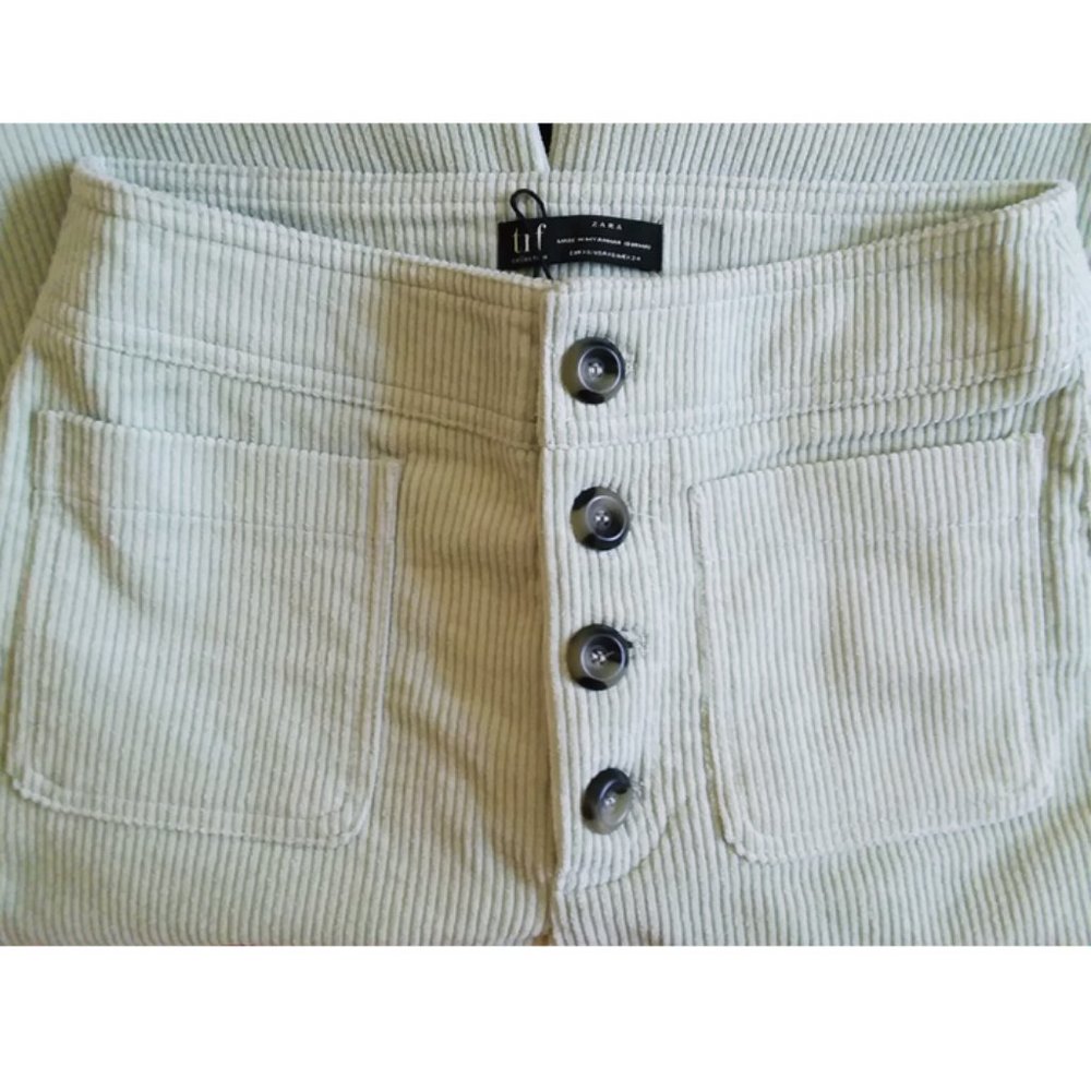 NEW WOMEN VELVET CROPPED WIDE GREEN PANTS JEANS M - Picture 5 of 7